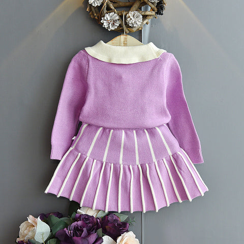 Knit Sweater and Skirt Tassel Bow Detail Set