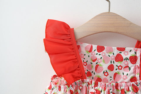 Floral Cotton Dress with Ruffle Straps and Bow Bag