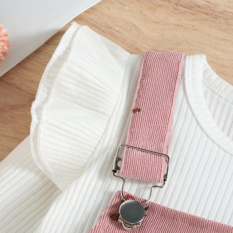 Floral Corduroy Overalls and Ruffle Blouse Set