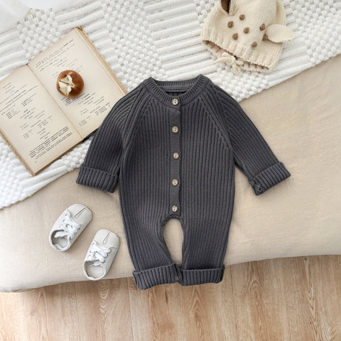 Thick Rib Knit Button Romper
