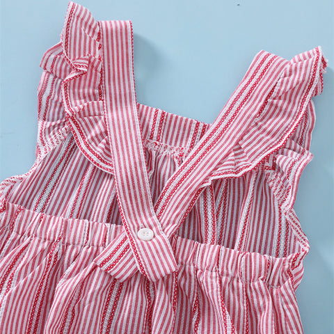 Cotton Romper Ruffle Strap Stripe Pattern