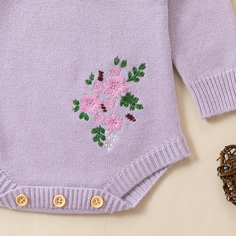 Lavender Floral Embroidered Long Sleeve Bodysuit