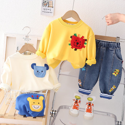 Playful Embroidery Sweatshirt and Jeans Set