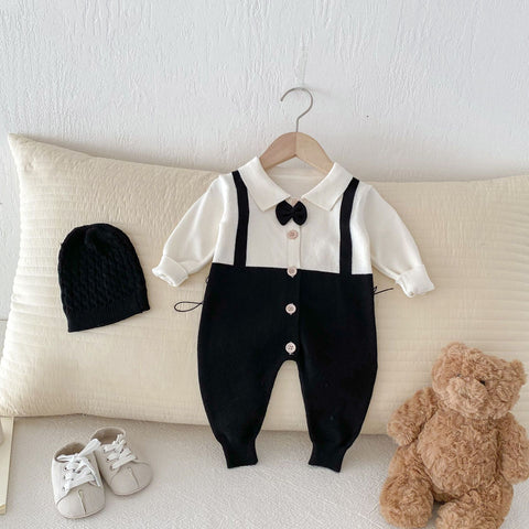 Stylish Viscose Romper with Bow Tie and Suspender Design