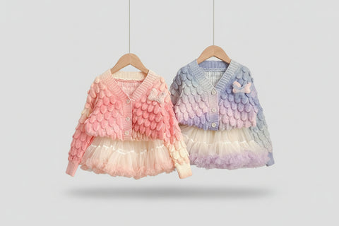 Blossom Ombre Knit Cardigan and Tulle Dress Set
