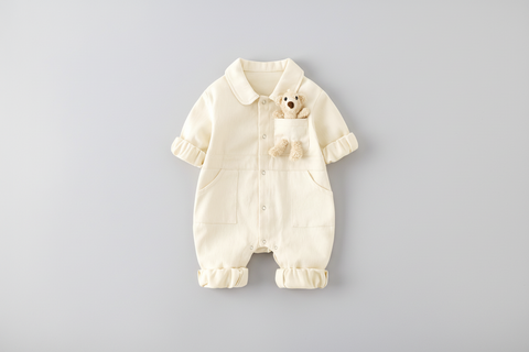 Tuta in denim e cotone con tasca Teddy