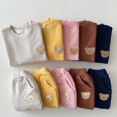 Embroidered Bear Sweatshirt and Pants Set