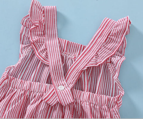 Cotton Romper Ruffle Strap Stripe Pattern