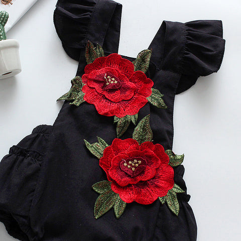 Cotton Romper Floral Applique Detail
