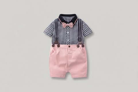Classic Check Shirt and Shorts Suspender Set