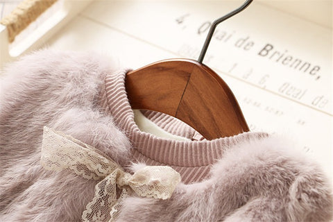 Amber's Elegant Dress with Faux Mink Vest