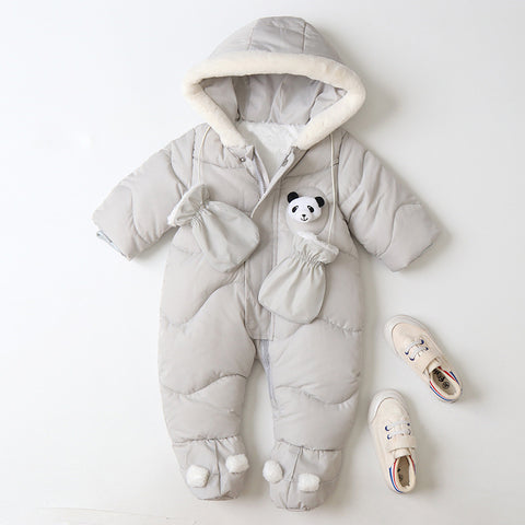 Warm Padded Cozy Snowsuit with Detachable Mittens