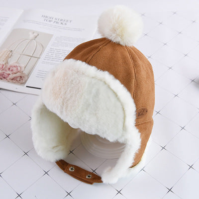 Faux Suede Winter Hat with Shearling Lining