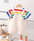 Rainbow Stripe T-Shirt and Bear Overalls Set