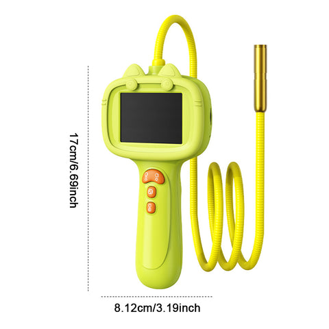 Green inspection camera with coiled cable on a white background