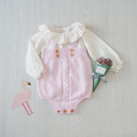 Cute Cotton Knit Suspender Romper