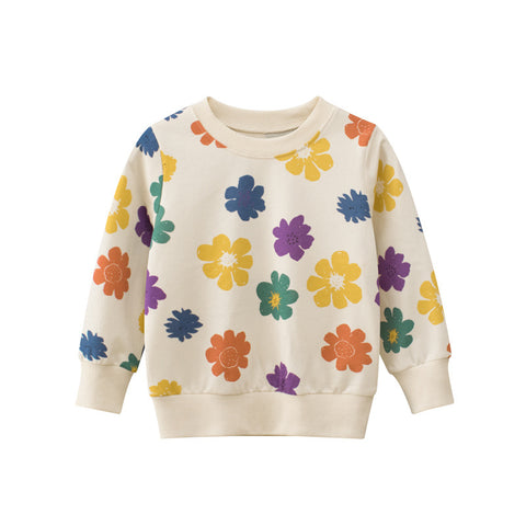 Bright Flower Prints Cotton Pullover