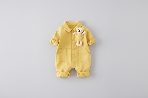 Tuta in denim e cotone con tasca Teddy