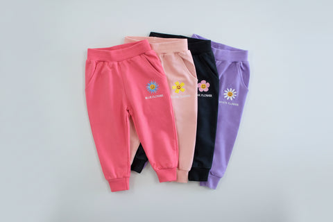 Soft Cotton Joggers with Embroidered Flower