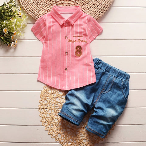 Charming Cotton Shirt and Denim Shorts Set