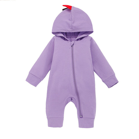Dinosaur Spikes Zip Cotton Hooded Romper