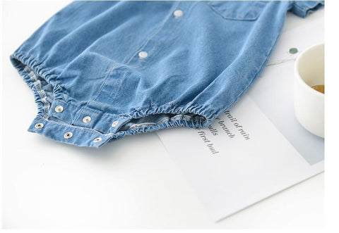 Denim Collared Romper and Ruffle Romper Set