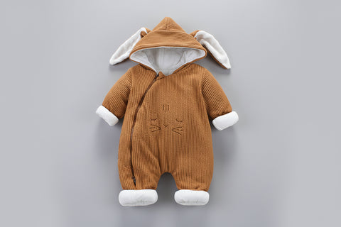 Warm Cotton Padded Bunny Hooded Jumpsuit