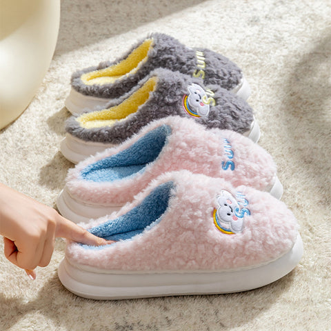 Cozy Plush Slippers Rainbow Cloud Design