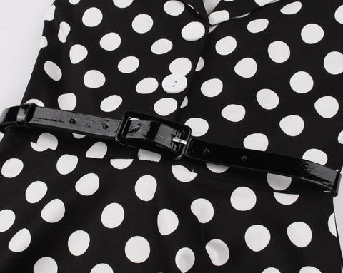 Retro Polka Dot Sleeveless Dress with Belt