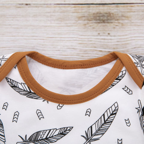 Feather Print Top, Striped Pants and Hat Set