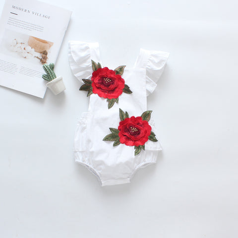 Cotton Romper Floral Applique Detail