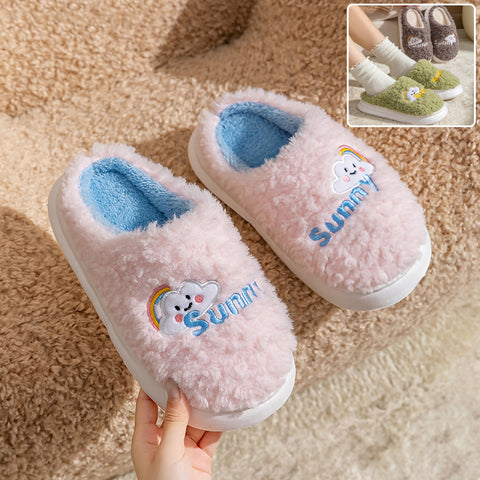 Cozy Plush Slippers Rainbow Cloud Design