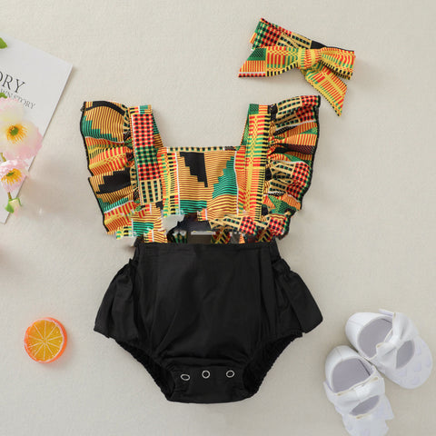 Bunter Rüschen-Strampler mit passendem Haarband