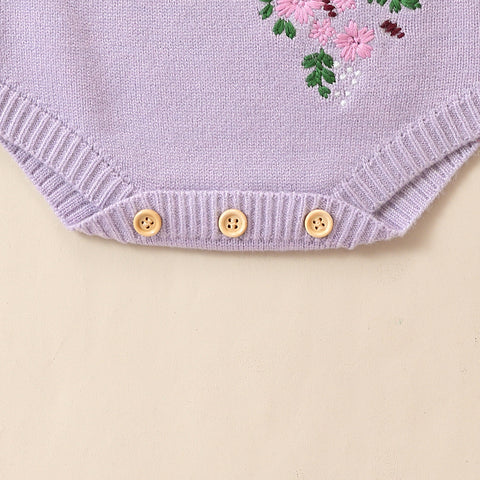 Lavender Floral Embroidered Long Sleeve Bodysuit