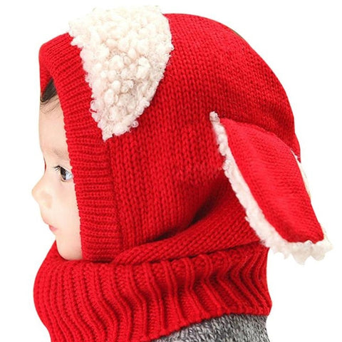 Cotton-wool knitted hood hat with floppy ears