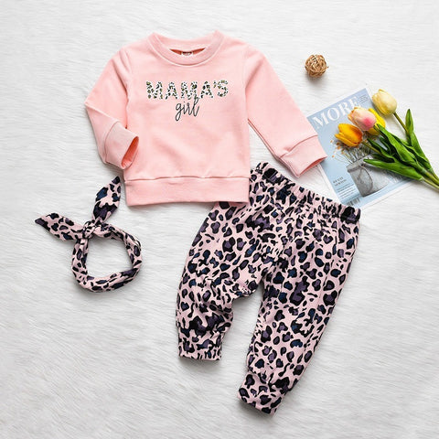 “Mama’s girl” Cotton Pullover, Pants and Headband Set