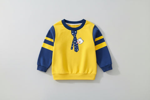 Playful Cartoon Tie Print Cotton Sweatshirt