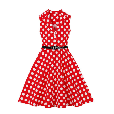 Retro Polka Dot Sleeveless Dress with Belt