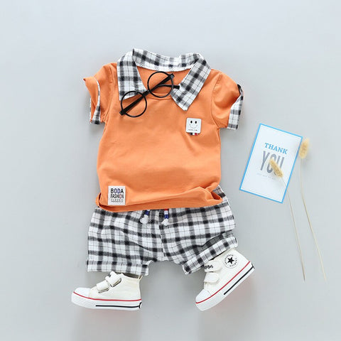 Soft Cotton Polo T-shirt and plaid Shorts Set