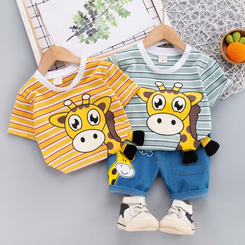 Striped Giraffe Print T-Shirt and Shorts Set
