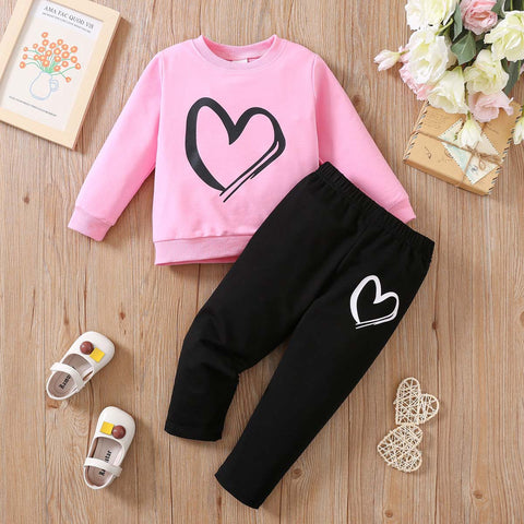 Cotton Pullover and Pants Heart Print Set