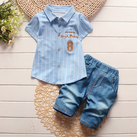 Charming Cotton Shirt and Denim Shorts Set