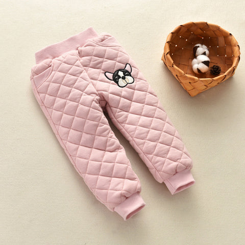 بنطال قطني مبطن دافئ مزين برقعة كلب لطيفة