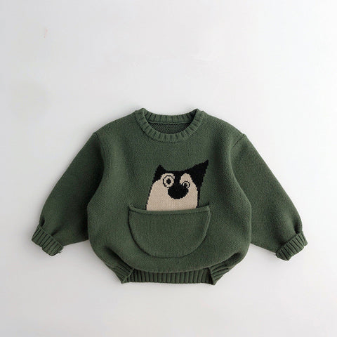 Animal Pocket Design Knitted Sweater