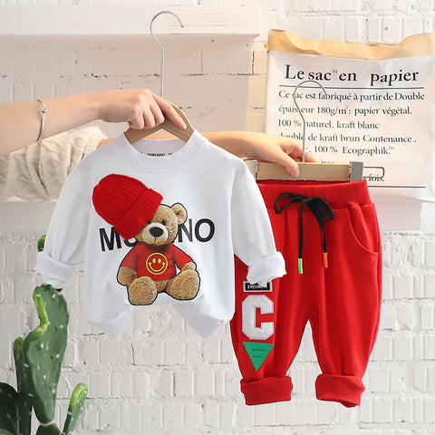 Set pullover e pantaloni jogger con grafica orso
