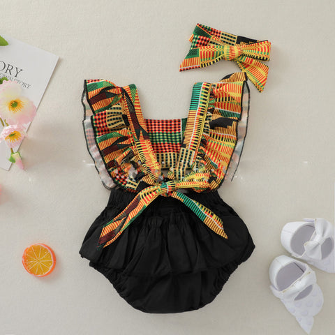 Bunter Rüschen-Strampler mit passendem Haarband