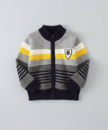 Cotton Zip-Up Cardigan with Striped Design