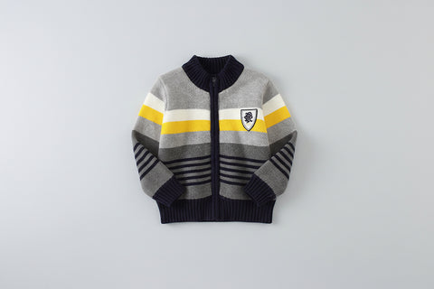 Cotton Zip-Up Cardigan with Striped Design