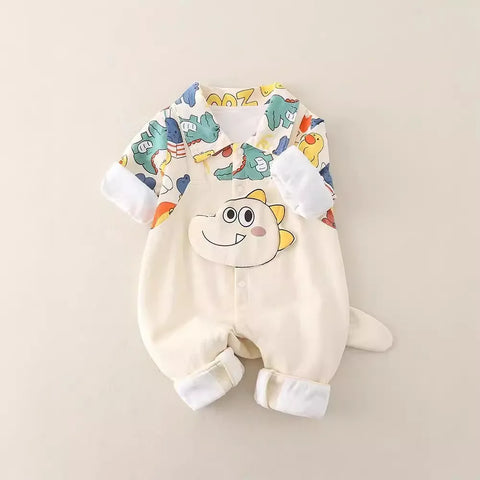 Adorable Cotton Romper with Dinosaur Patch