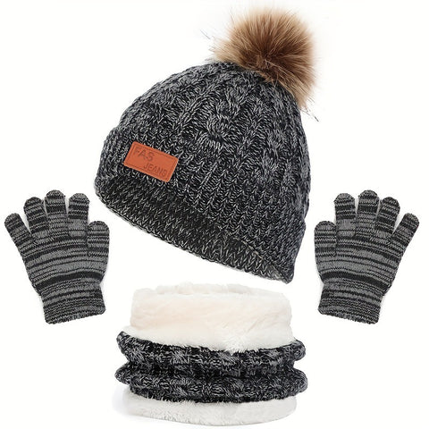Conjunto de gorro, guantes y bufanda de punto trenzado cálido